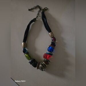 Colorful Beaded Necklace with Black Cord
